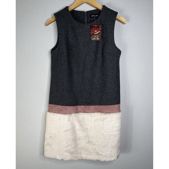 Sister Jane Dress Women's Size S Wool Faux Fur Blend Sleeveless Mod Color Block - Picture 1 of 8